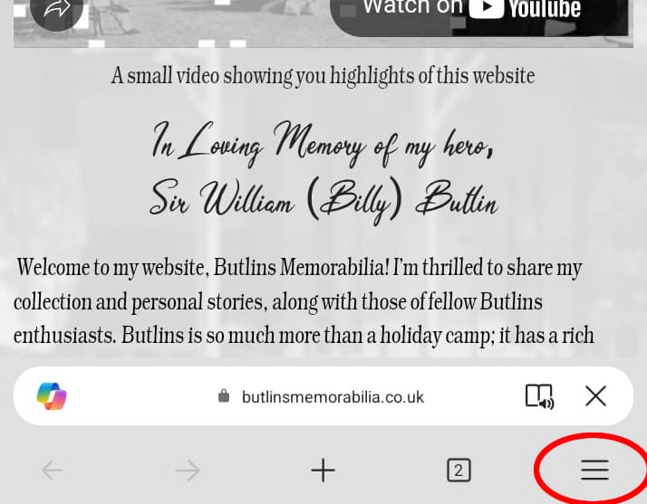 Butlins Memorabilia Website on Android