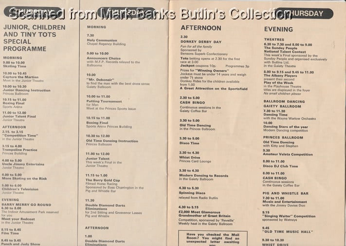 1972 Butlins Barry Island Entertainment Guide