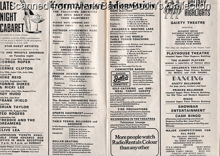 1979 Butlins Barry Island Entertainment Guide