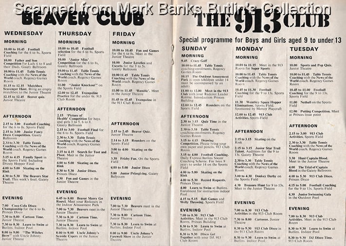 1979 Butlins Barry Island Entertainment Guide