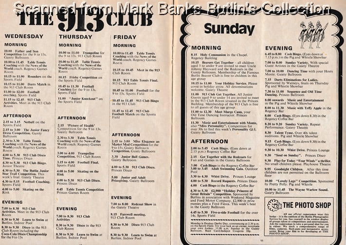 1979 Butlins Barry Island Entertainment Guide