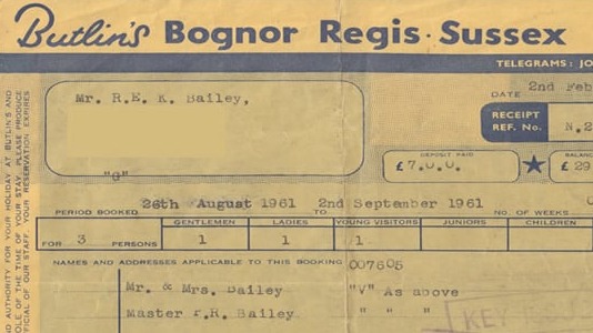 Butlins Bognor Regis  Receipts